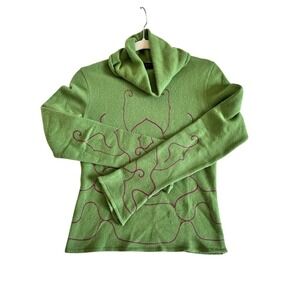 Etro Milano Cashmere Blend Green Turtle Neck Sweater Bell Sleeve 90s Y2K 40 S/XS